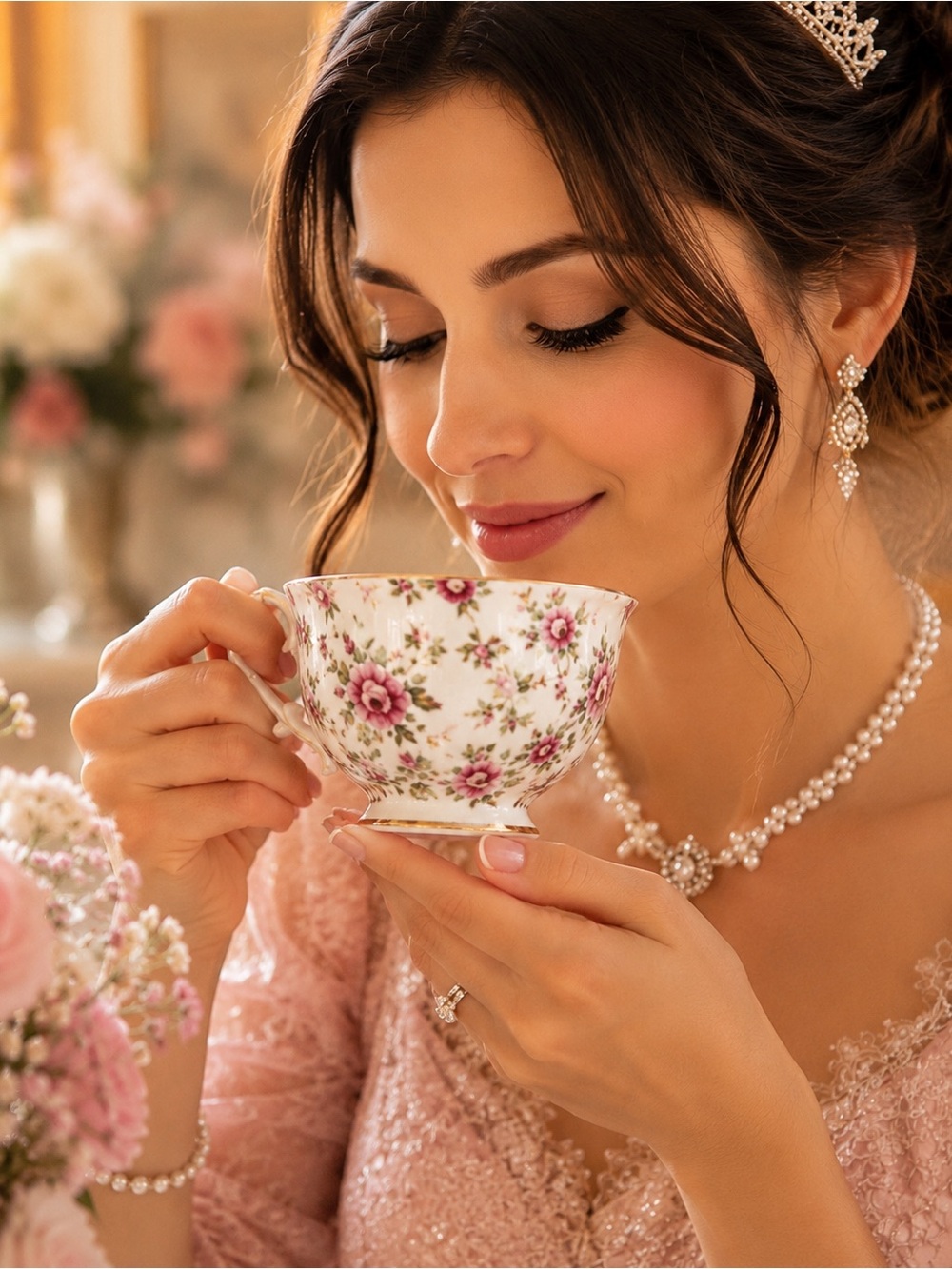 Classic Floral Porcelain Teacup - Pink Rose Pattern Lefton Porcelain 
• Origin: